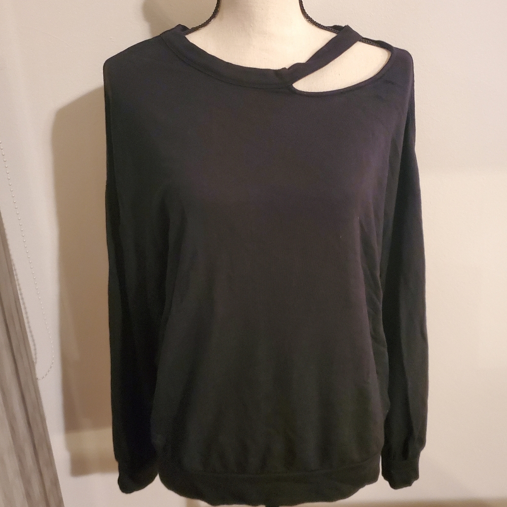 Express One Eleven Black Slash Cut Out Sweatshirt